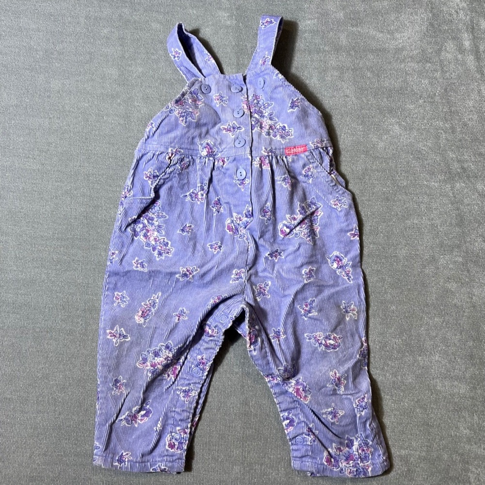 Vintage OshKosh Bgosh Girls Lavender Floral Corduroy Overalls Made in USA 24M